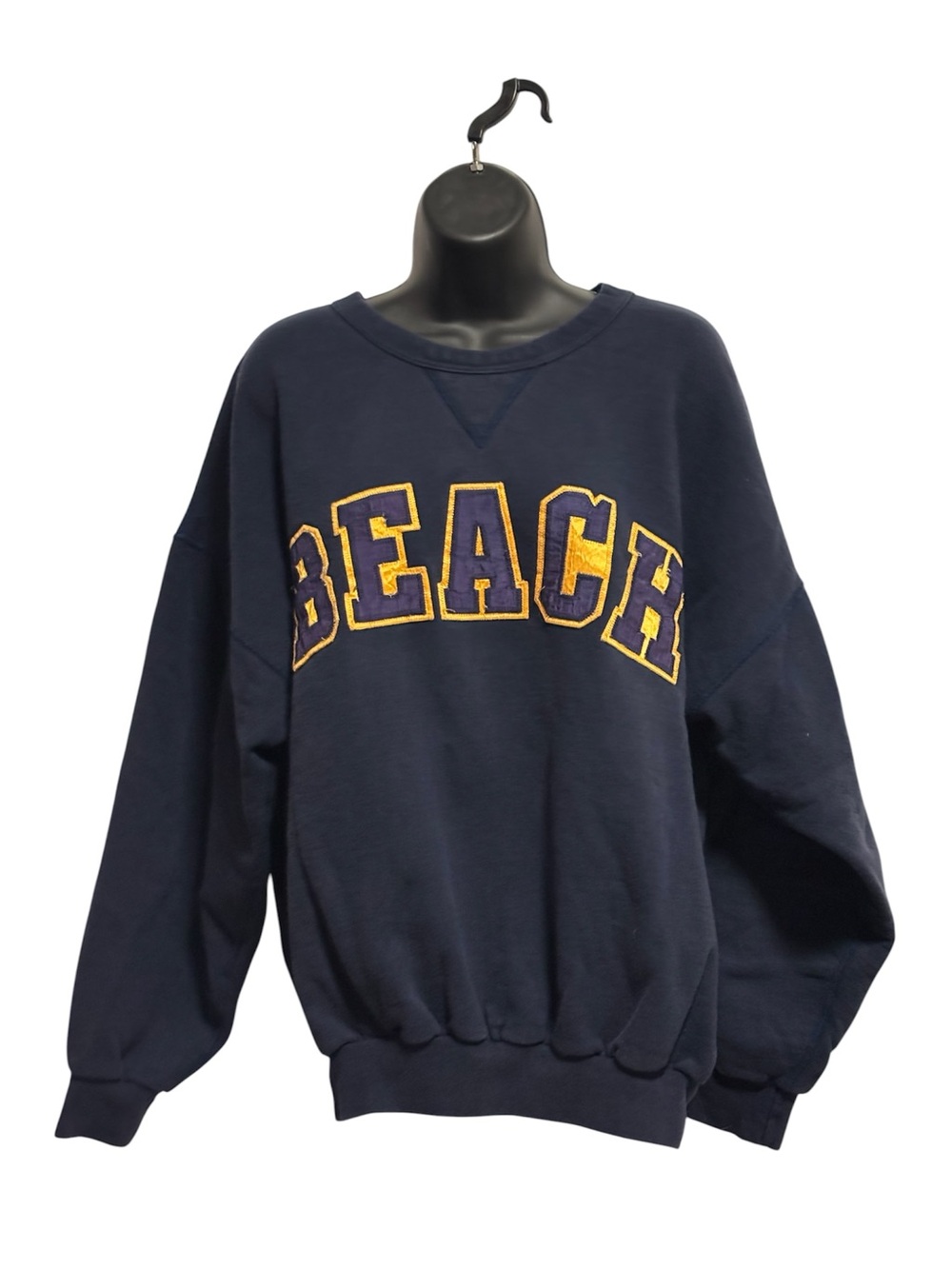 Newport Navy Vintage l 'BEACH' Crewneck Sweatshirt with Gold Trim